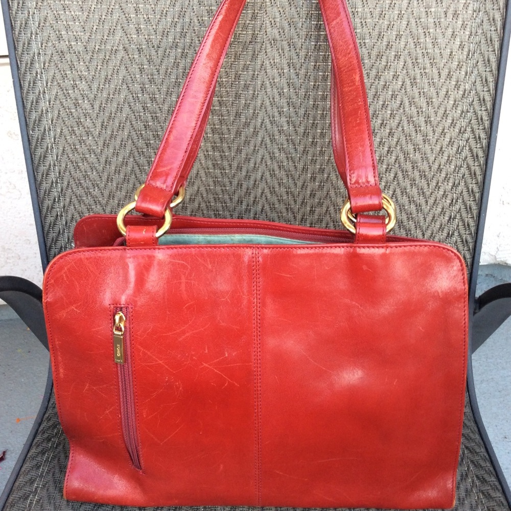 ❌SOLD❌ HOBO Cranberry Red Leather Ring Satchel Bag - Picture 5 of 11